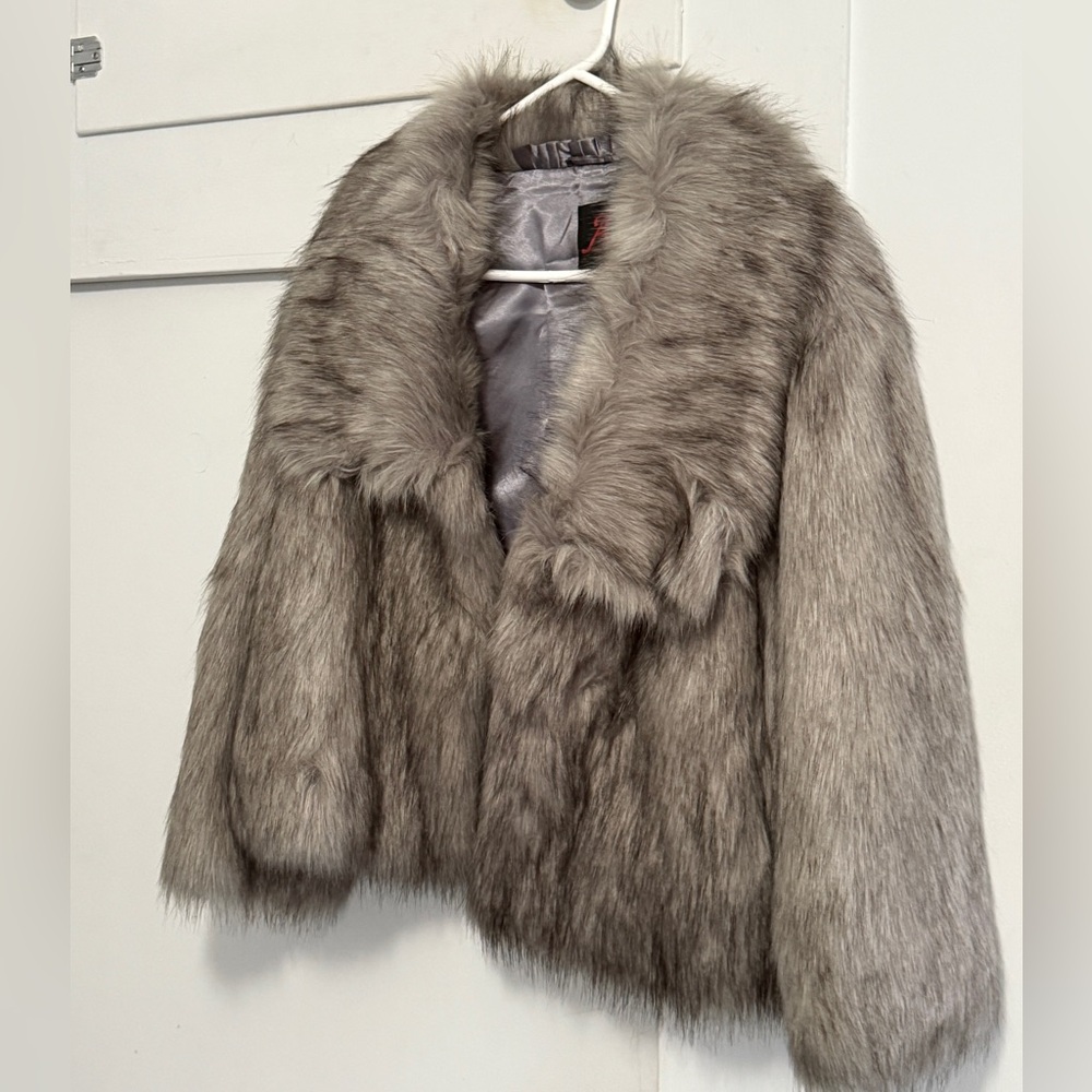 Vintage Adrienne Landau Gray Faux Fox Fur Coat